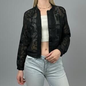 Obey N'89 Sheer Black Burnout Velvet Floral Button Down Jacket